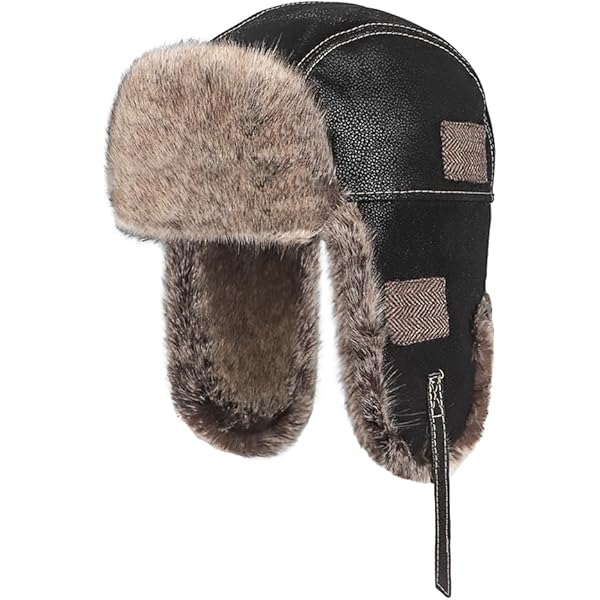 PENINSULA LOVE PU Leather Trapper Hat Faux Fur Russian Ushanka